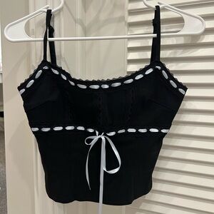 Black and Light Blue Lace Trim Corset Top